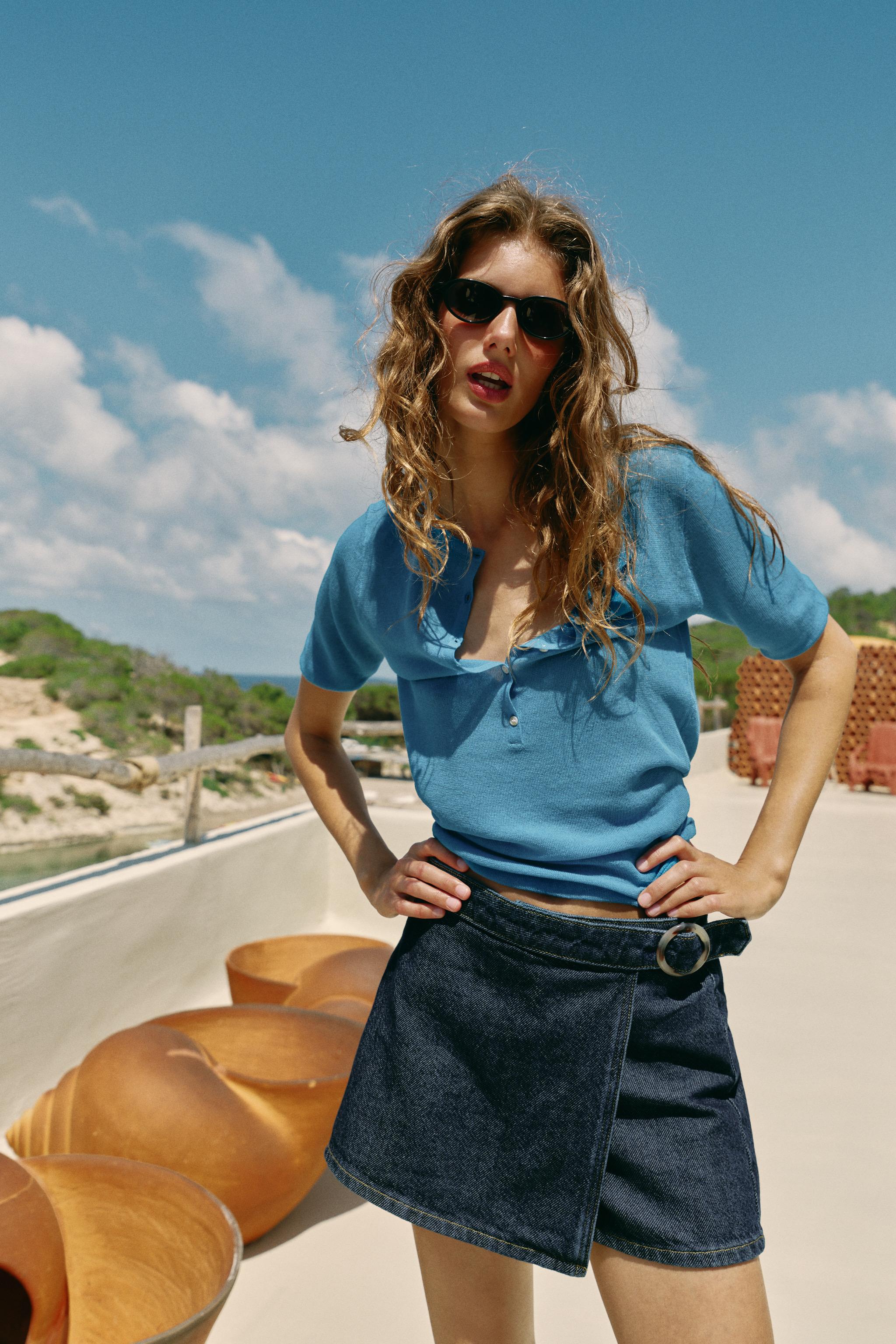 JUPE-PANTALON Z1975 CROISÉE EN DENIM À BOUCLE
